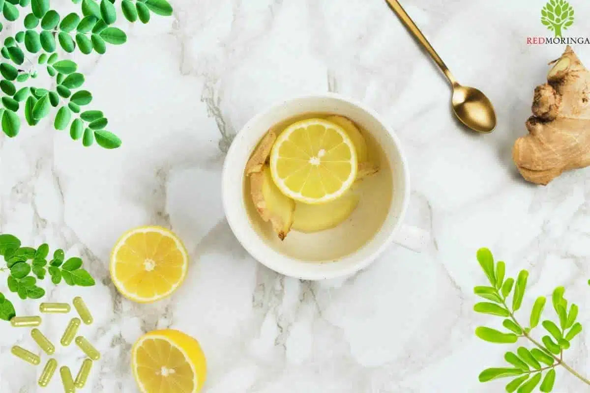 Ingwer, Zitrone und Moringa Tee zur Verdauung und Gewichtsverlust