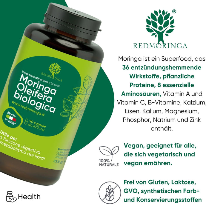 90 Organic Moringa Oleifera Capsules - Organic Moringa dietary ...