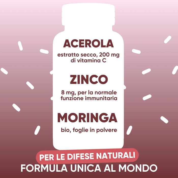 Acerola con 200 mg di vitamina C, zinco 8 mg e Moringa bio