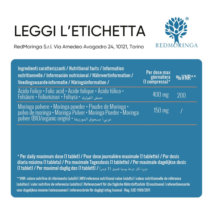 Etichetta di Acido Folico e Moringa