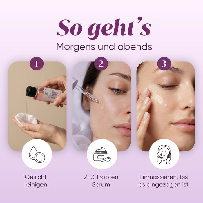 How to use the anti-wrinkle serum: cleanse, 2-3 drops, massage, morning and evening
