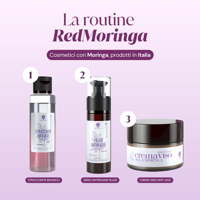 RedMoringa routine: two-phase make-up remover, anti-wrinkle serum, anti-age face cream