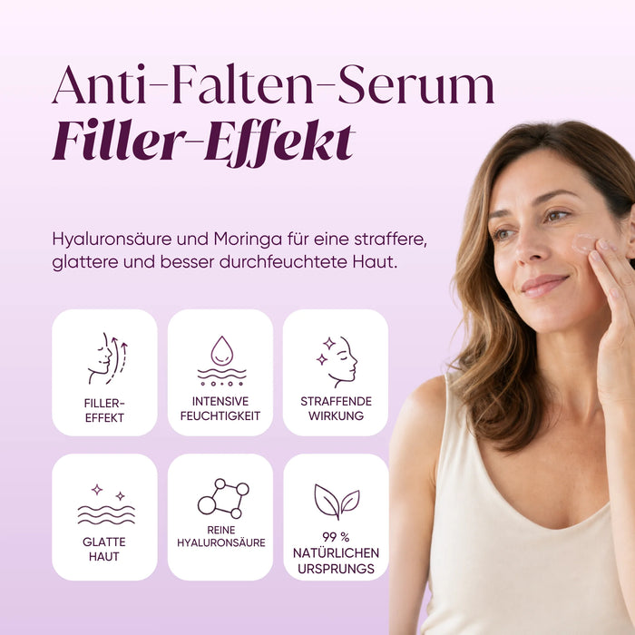 Anti-wrinkle filler serum: hyaluronic acid and Moringa, 99% natural origin