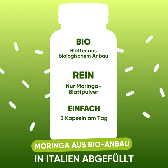 Moringa biologica: metabolismo dei lipidi, funzione digestiva, foglie da agricoltura biologica, confezionata in Italia