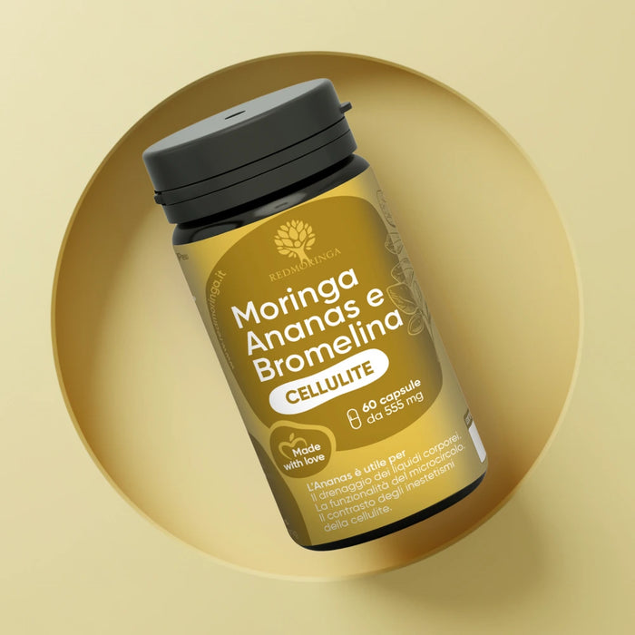 bromelina integratore - Moringa Ananas e Bromelina - Cellulite
60 capsule da 555 mg
L'ananas è utile per il drenaggio dei liquidi corporei. La funzionalità del microcircolo. Il contrasto degli inestetismi della cellulite.