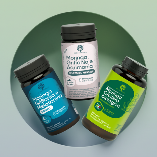 Bundle Ansia e Stress RedMoringa con integratori naturali alla moringa, favorisce rilassamento, equilibrio emotivo e benessere mentale.