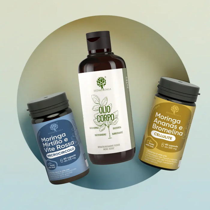 Moringa, Mirtillo e Vite Rossa - Microcircolo
Olio Corpo RedMoringa
Moringa, Ananas e Bromelina - Cellulite