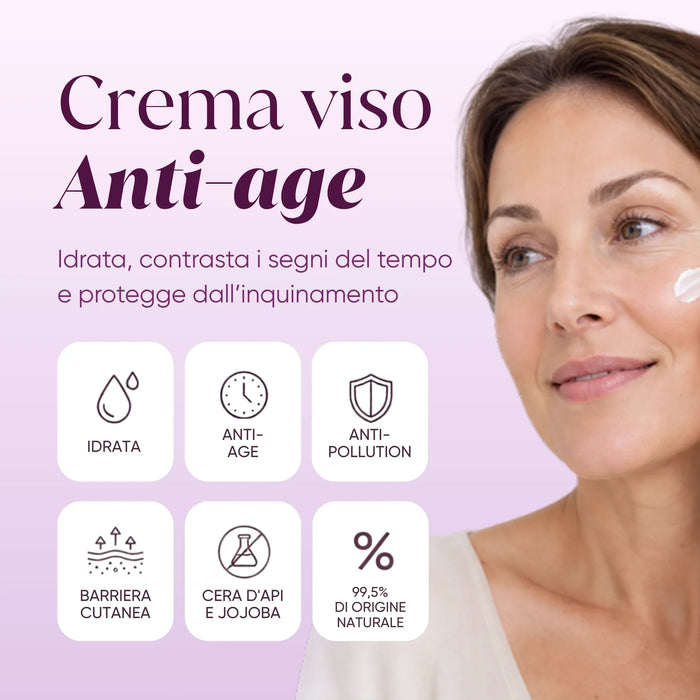 Crema viso anti-age: idrata, anti-pollution, barriera cutanea, 99,5% di origine naturale