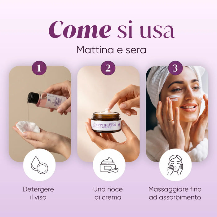 Come si usa la crema viso: detergere, una noce, massaggiare, mattina e sera
