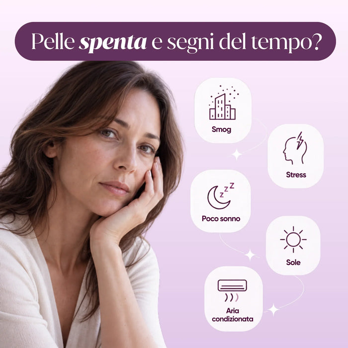 Pelle spenta e segni del tempo: smog, poco sonno, aria condizionata, stress, sole