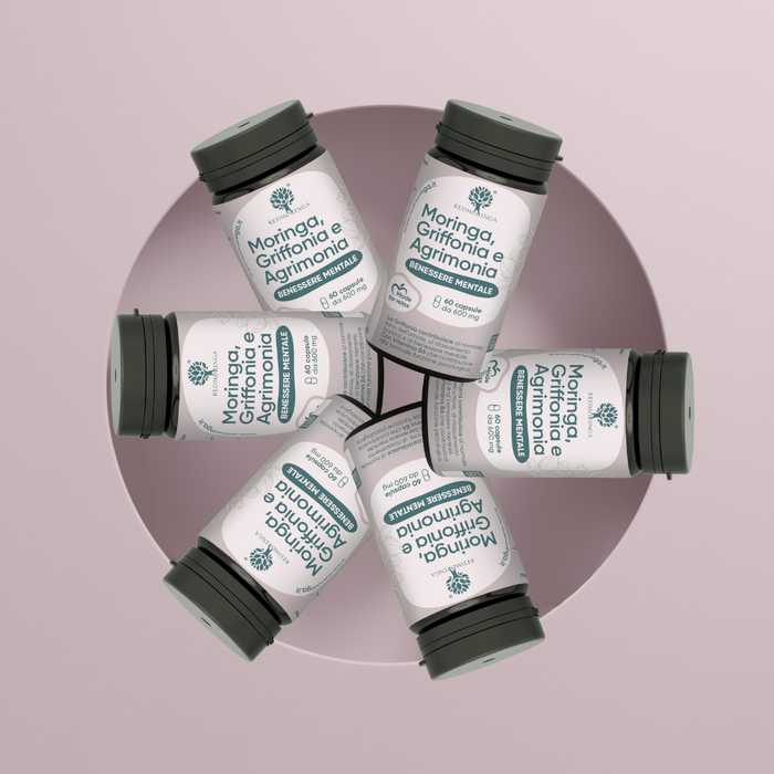 Complément alimentaire à base de Griffonia 5-HTP, d'Agrimonia, de vitamine B6 et de Moringa - Utile contre l'anxiété et le stress