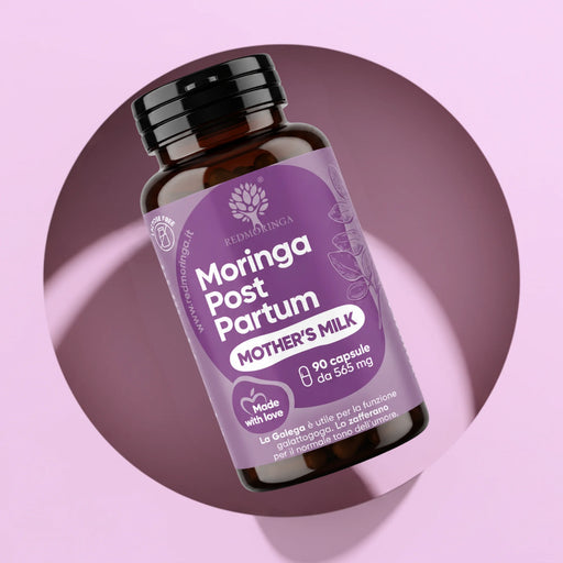 Flacone di Moringa Post Partum Mother's Milk RedMoringa, integratore allattamento con Galega e zafferano, 90 capsule