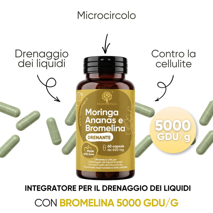 Integratore per il drenaggio dei liquidi con Bromelina 5000 GDU/g