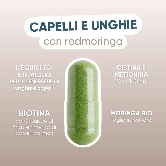 Capsula con Equiseto, Miglio, Cistina, Metionina, Biotina e Moringa bio