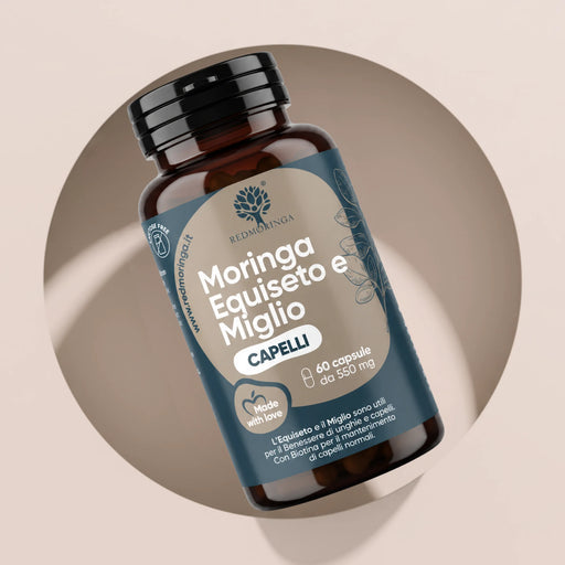 RedMoringa Moringa Horsetail and Millet bottle, hair supplement with biotin, 60 capsules of 550 mg