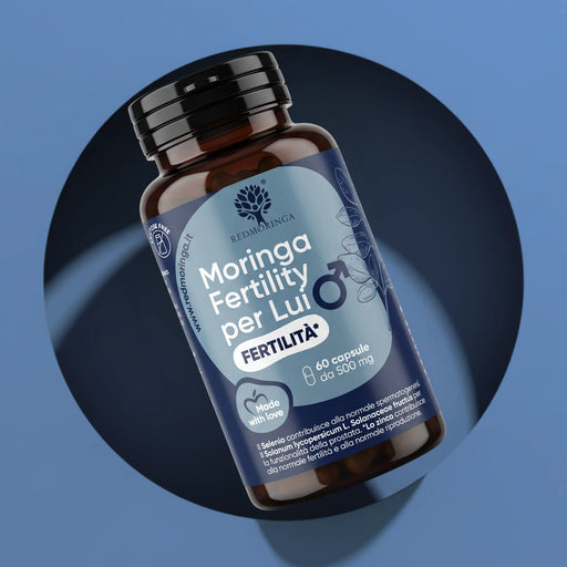 Jar of RedMoringa Moringa Fertility for Him, male fertility supplement with 60 capsules of 500 mg