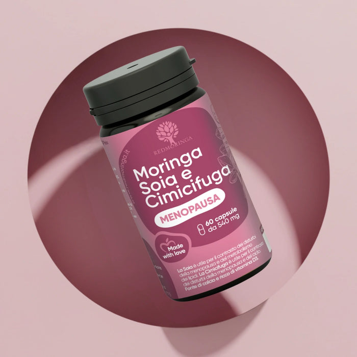 Moringa, Soia e Cimicifuga - Menopausa
60 capsule
da 540 mg

La Soia è utile per il contrasto dei disturbi della menopausa e del metabolismo dei lipidi. La Cimicifuga è utile per il contrasto dei disturbi della menopausa e del ciclo. Fonte di calcio e ricco di vitamina D3.
