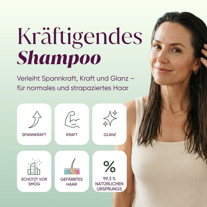 Strengthening Moringa shampoo: tone, strength, shine, protects from smog, 99.3% natural origin