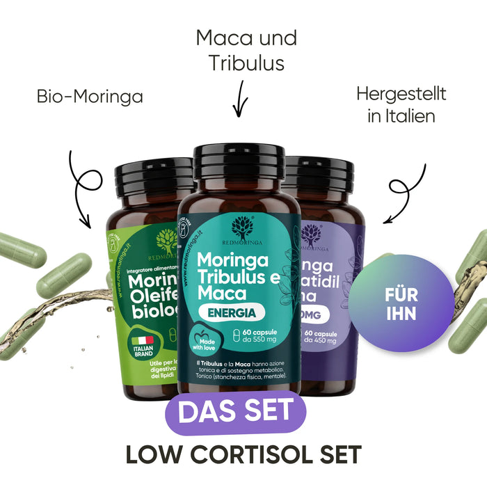 Low Cortisol set, men's version: Phosphatidylserine, Moringa, Maca and Tribulus