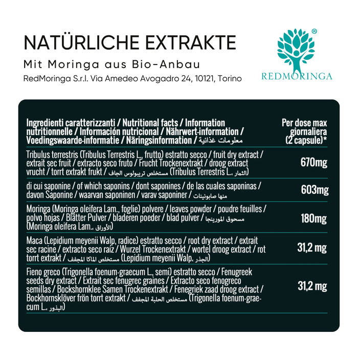 Energia ingredients table: Tribulus, Maca, Moringa, Fenugreek