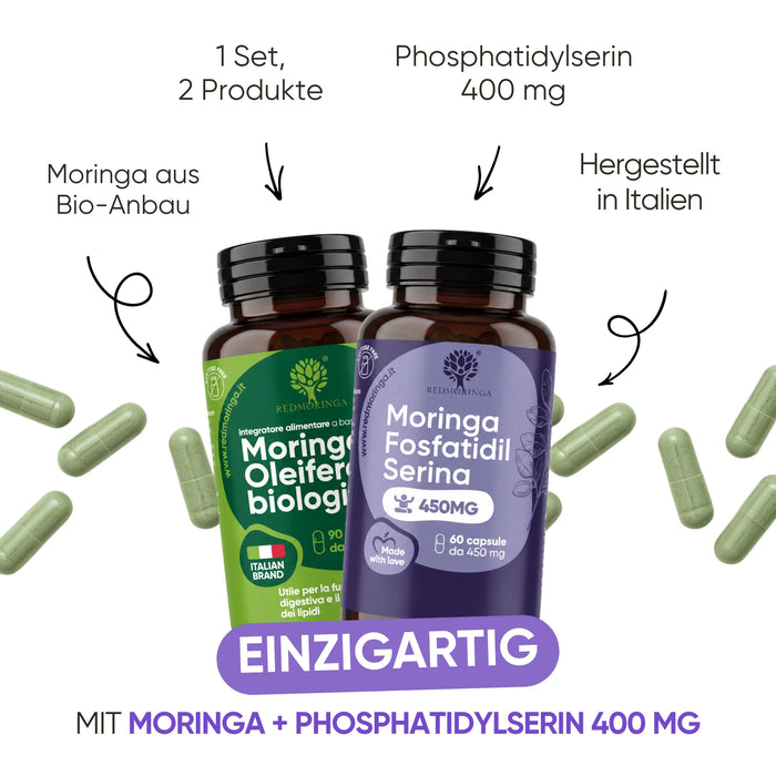 Set Low Cortisol: Moringa e Fosfatidilserina 400 mg, formula unica