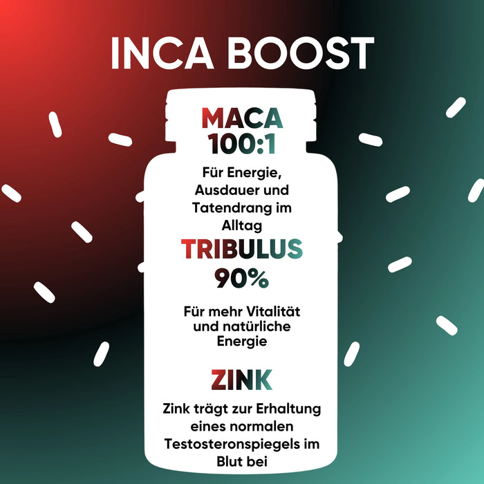 Inca Boost RedMoringa: Maca 100:1 für Energie und Ausdauer, Tribulus 90% für körperliche Leistung, Zink für den Testosteronhaushalt