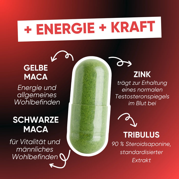 Inca Boost Kapsel: Schwarze Maca für Vitalität, Gelbe Maca für Hormonenergie, Zink für Testosteron, Tribulus 90% Saponine