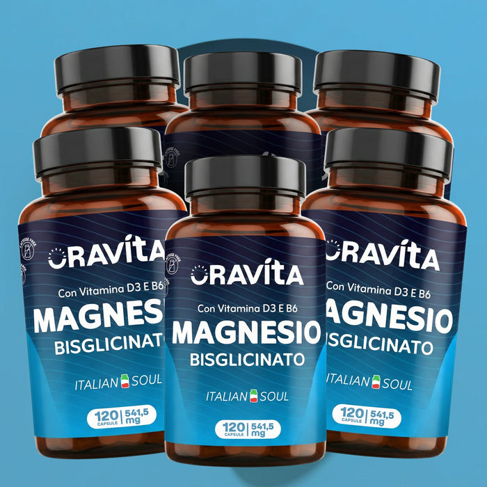 Magnesio Bisglicinato 450mg + Vitamina D3 e B6 | 120 Capsule Vegetali