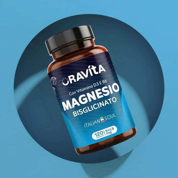 Magnesio Bisglicinato 450mg + Vitamina D3 e B6 | 120 Capsule Vegetali