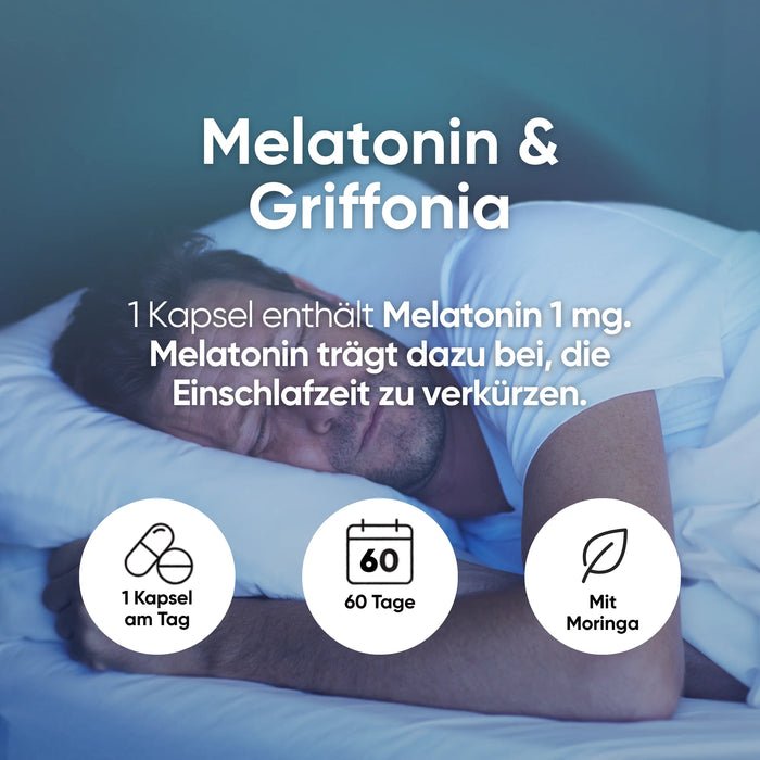 Melatonina 1 mg, griffonia e Moringa: 1 capsula al giorno per 60 giorni