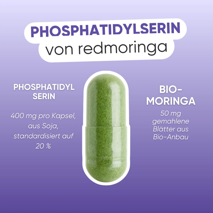 Capsule with 400 mg soy phosphatidylserine and 50 mg organic Moringa
