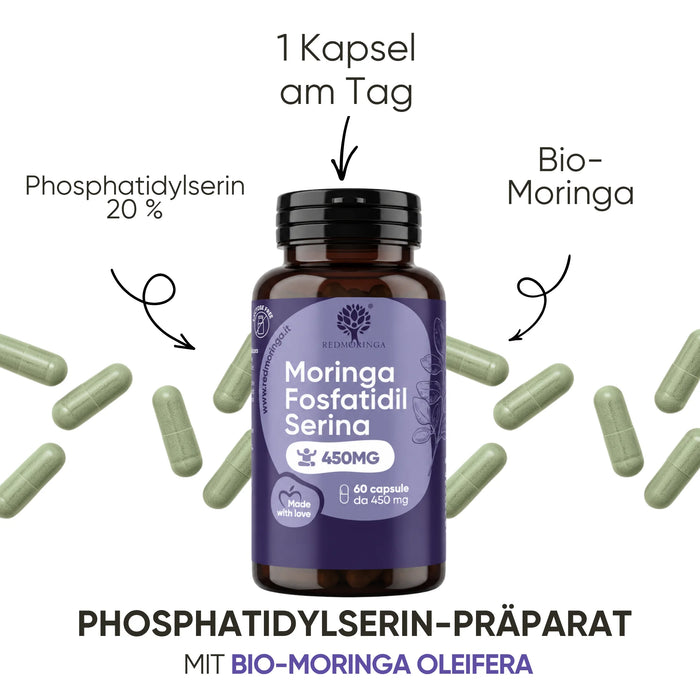 Phosphatidylserine supplement with organic Moringa Oleifera, one capsule a day