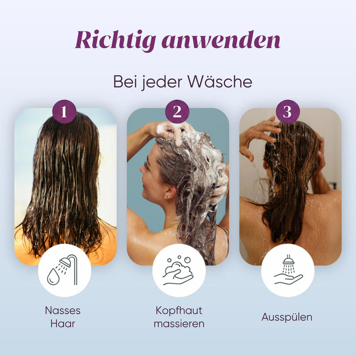 How to use the shampoo: wet hair, massage the scalp, rinse