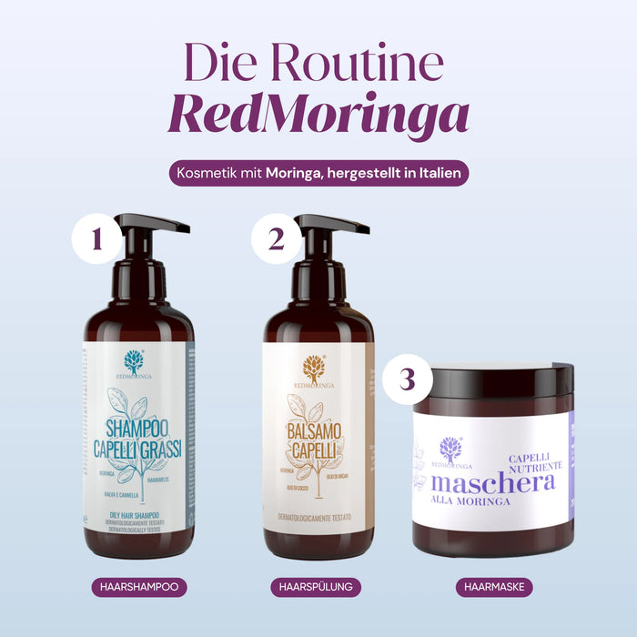 RedMoringa routine: hair shampoo, conditioner and hair mask