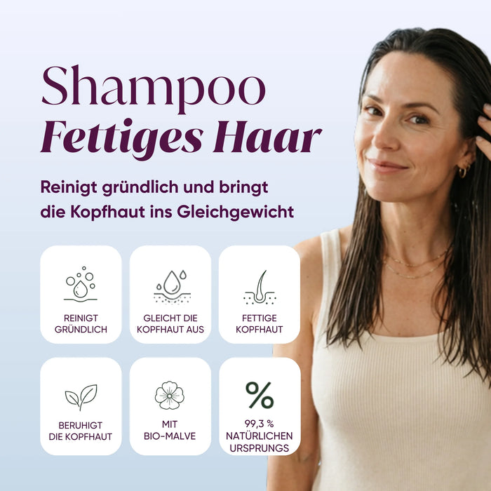 Shampoo for oily hair: deep cleansing, balances the scalp, 99.3% natural origin