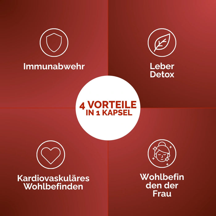 Shiitake Kapseln: 4 Vorteile in 1 Kapsel – Immunabwehr, Leber-Detox, Herzgesundheit, Wohlbefinden der Frau