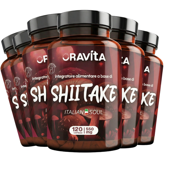 Shiitake Kapseln ORAVità – 6er-Packshot mit 720 Kapseln 550mg, Extrakt titriert auf 30% Polysaccharide