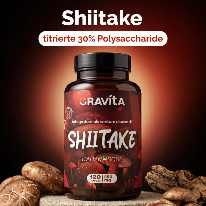 Shiitake Kapseln ORAVità titriert auf 30% Polysaccharide – Extrakt mit natürlichen getrockneten Pilzen