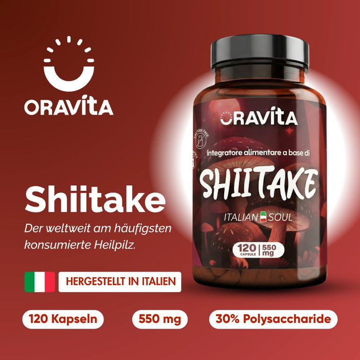 Shiitake Nahrungsergänzungsmittel ORAVità hergestellt in Italien: 120 Kapseln à 550mg, 30% Polysaccharide