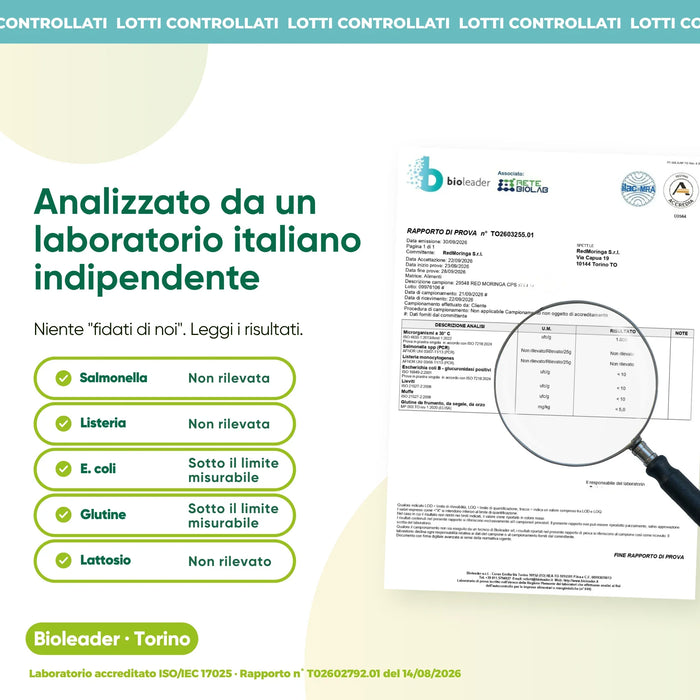 Independent lab analysis: salmonella, listeria, gluten, lactose