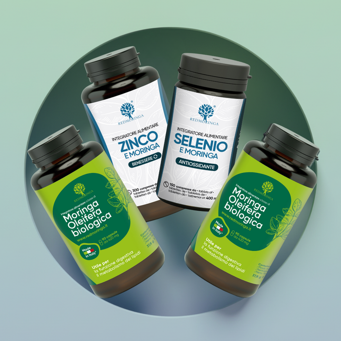 Trattamento antiossidante naturale RedMoringa con estratti vegetali, aiuta a contrastare i radicali liberi e a mantenere la pelle giovane e sana.