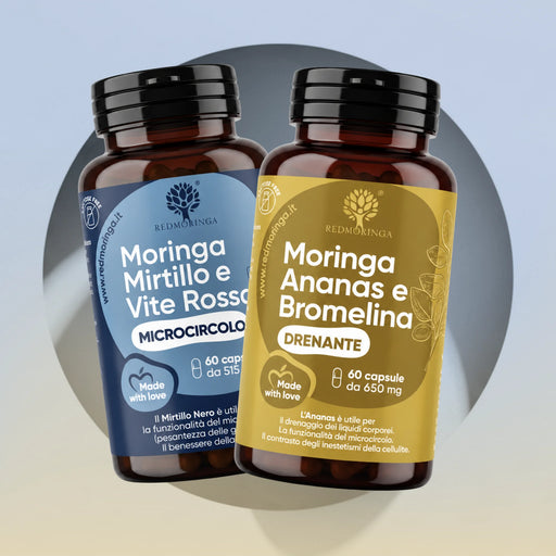 RedMoringa draining treatment: Moringa Bilberry and Red Vine microcirculation bottle plus Moringa Pineapple and Bromelain