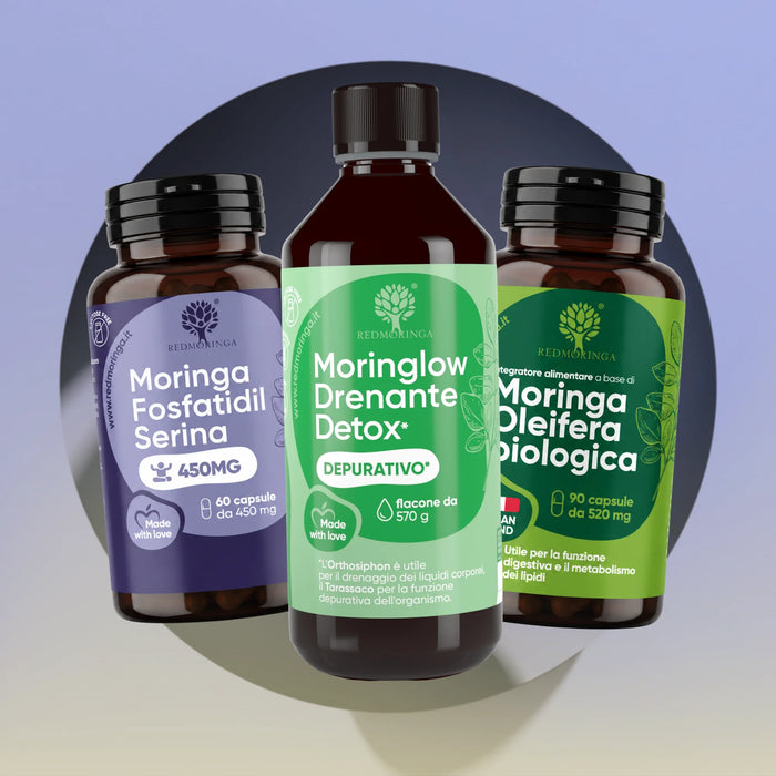 Trattamento Low Cortisolo Donna RedMoringa: Moringa Fosfatidilserina, Moringlow Drenante Detox e Moringa Oleifera bio