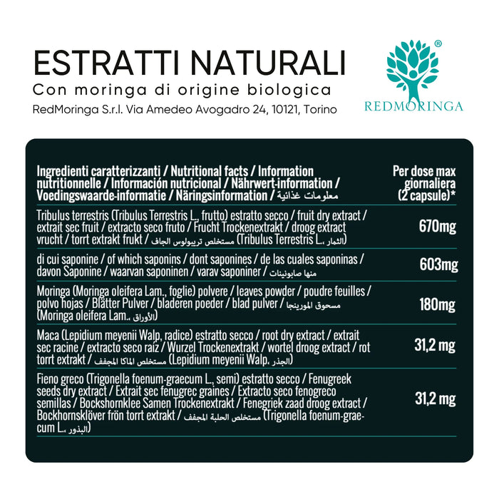 Tabella ingredienti Energia: Tribulus, Maca, Moringa, Fieno greco