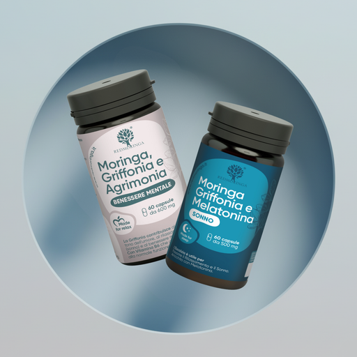 Trattamento Relax naturale RedMoringa con ingredienti calmanti che favoriscono il rilassamento, il sonno profondo e l’equilibrio mentale.